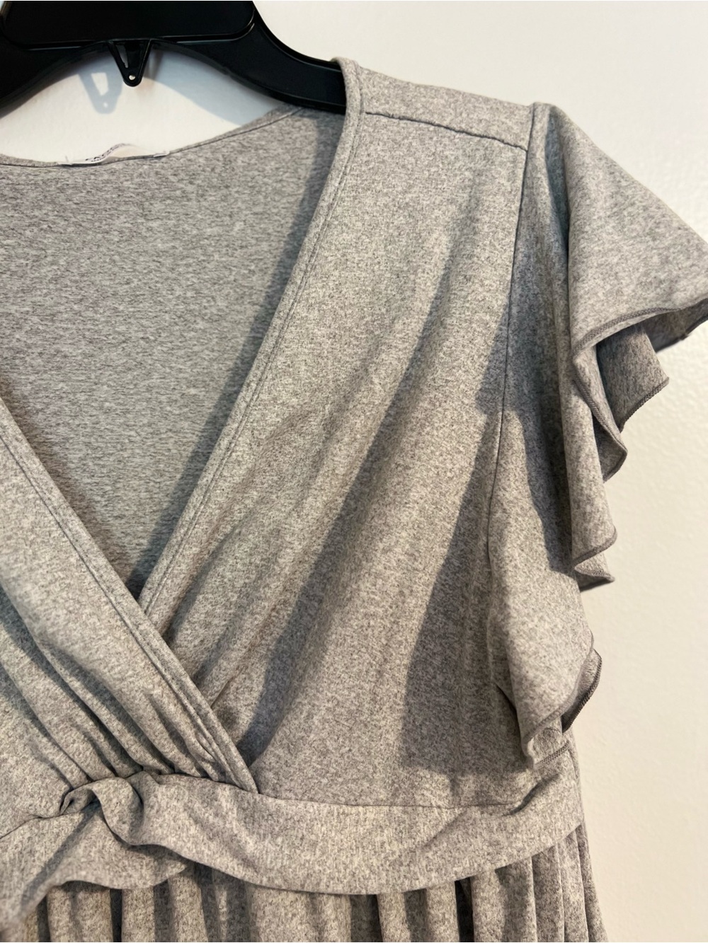 Gray Ruffle Sleeve Twisted Front Top - Picture 2 of 6